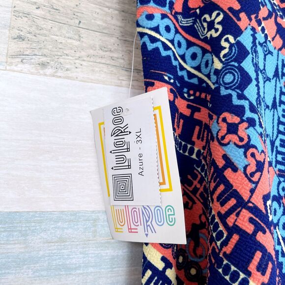 LuLaRoe Stretchy Crepe Azure Skirt Pink Blue Geo Print Womens Plus Size 3XL - Picture 3 of 5